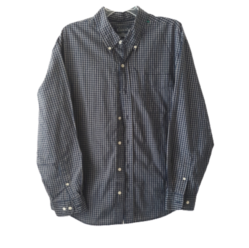 Men's Basic Edition Size Medium Navy Plaid Shirt